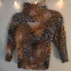 Fredrick's Of Hollywood Animal Print Turtle Neck /Mock Neck Eyelash Small Top
